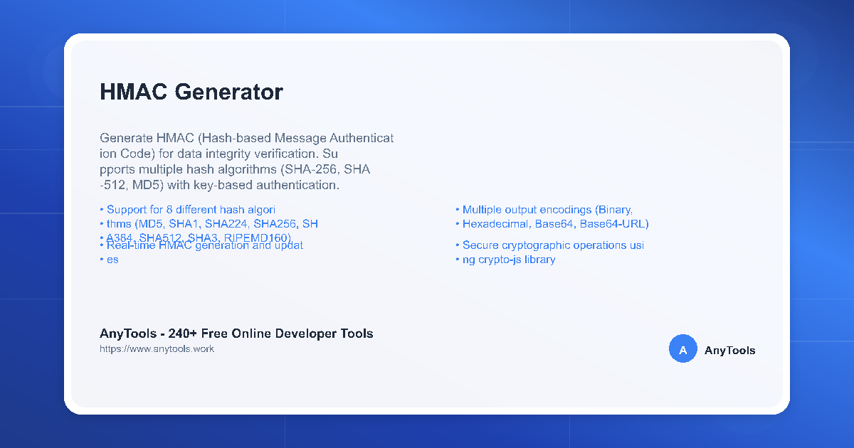 HMAC Generator - Free Online Hash Tool - Security | AnyTools