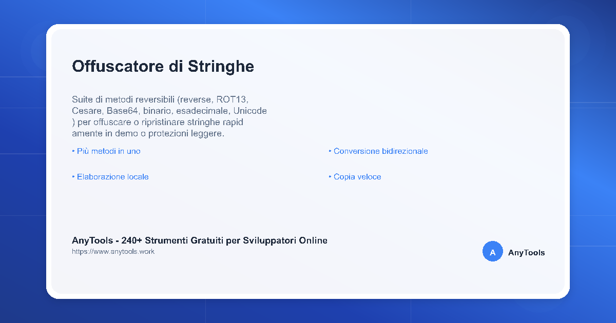 Offuscatore Stringhe | Codifica Testo & Base64/Hex | AnyTools