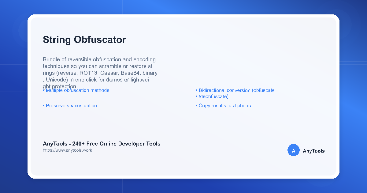 Obfuscated Text Generator String Obfuscator | Text Encoding & Base64/Hex Converter | AnyTools
